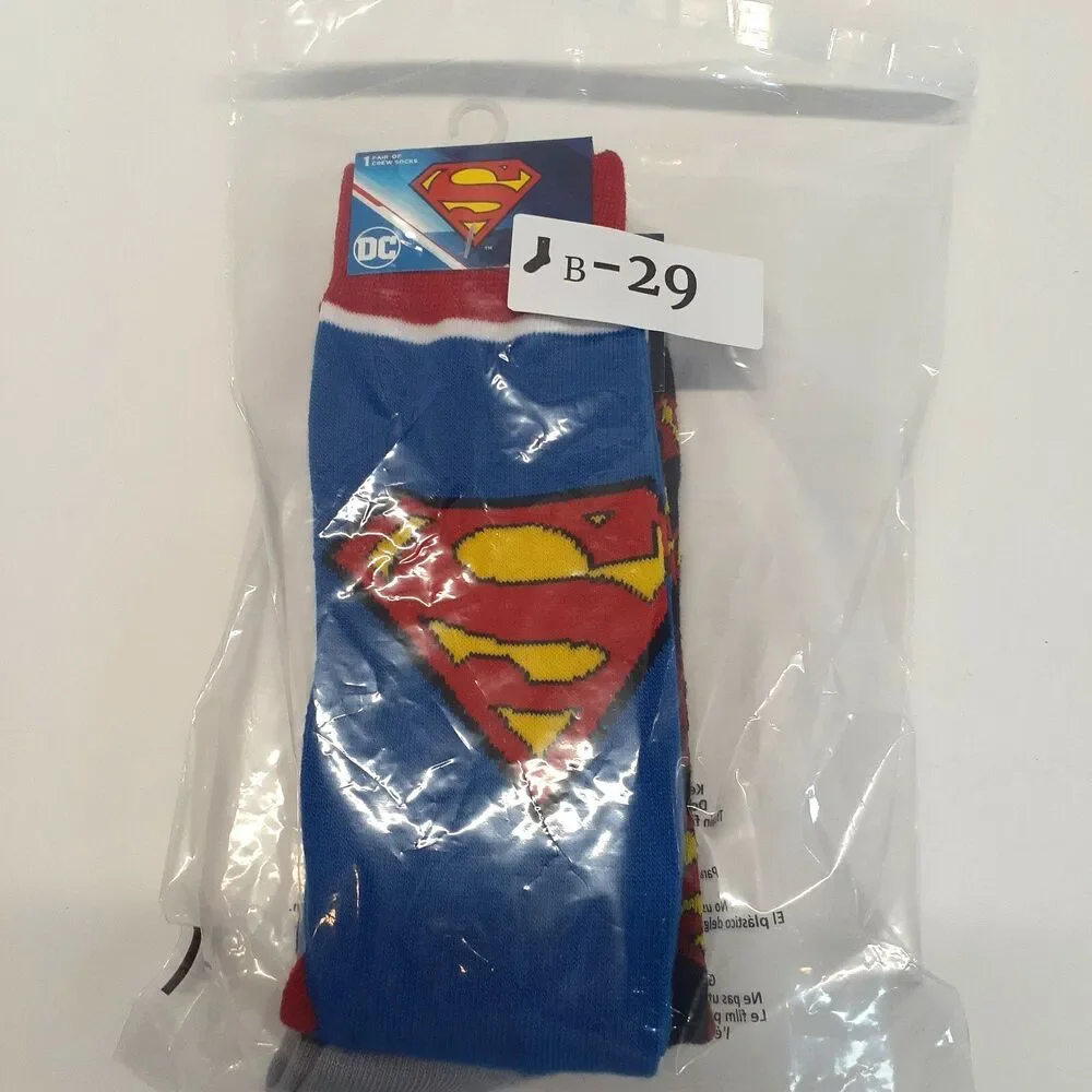 DC Superman Socks Movie Cartoon Comic 2 Pair Adult Men Crew Size 6-12 NWT